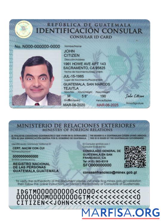 Downloadable Guatemala Consular ID Card template